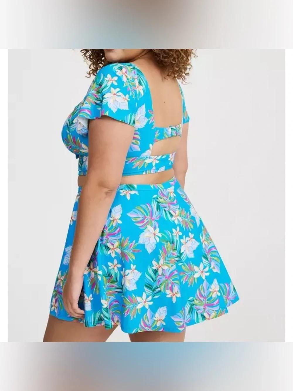 Torrid Blue Lush Tropical Wireless Bikini Top & Swim Skort Swimsuit SET 3X 22 24